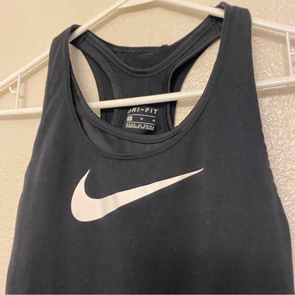 Nike Womens black Dri Fit Tank layered built in sports bra running top M - Picture 3 of 11